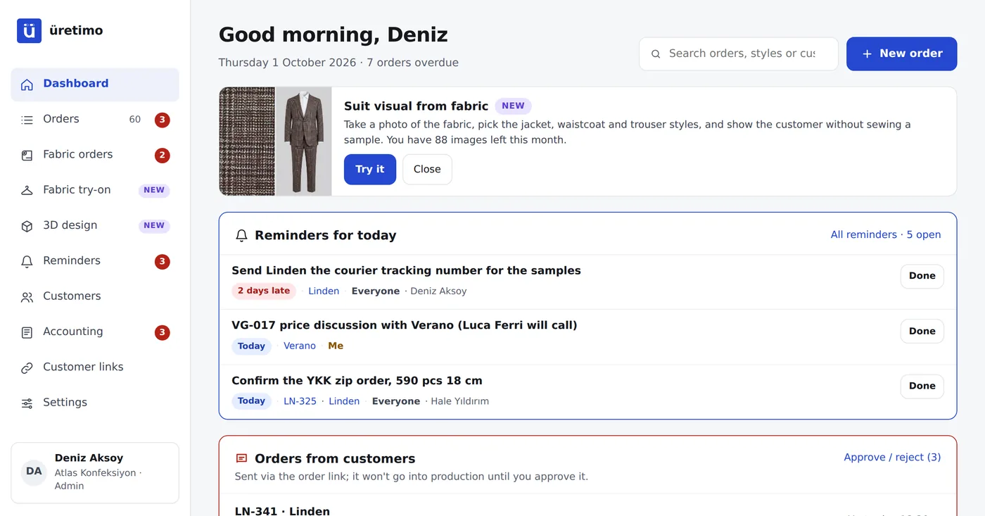 Dashboard: number of late orders, oldest delay and orders due within 30 days